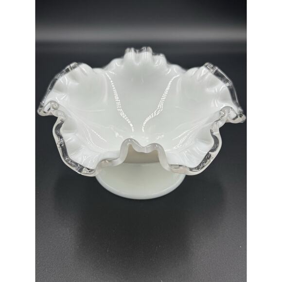 Fenton Silver Crest Candy Dish | 7” Ruffled Milk Glass Bowl Vintage USA - Picture 2 of 5